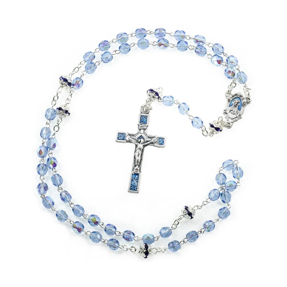 MONDO CATTOLICO Prayer Beads Rosary in  Blue Faceted Glass