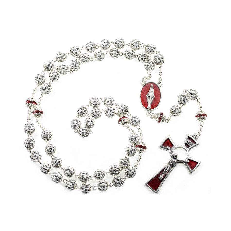 MONDO CATTOLICO Prayer Beads 58 cm (22.8 in) / 8 mm (0.31 in) Rosary in Crystal Rhinestone