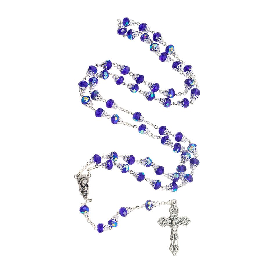 MONDO CATTOLICO Prayer Beads Rosary in Faceted Blue Glass "Mongolfiera" Beads