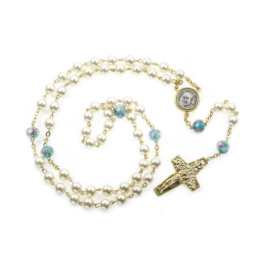 MONDO CATTOLICO Prayer Beads Rosary in Glass Pearl with Good Shepherd Crucifix