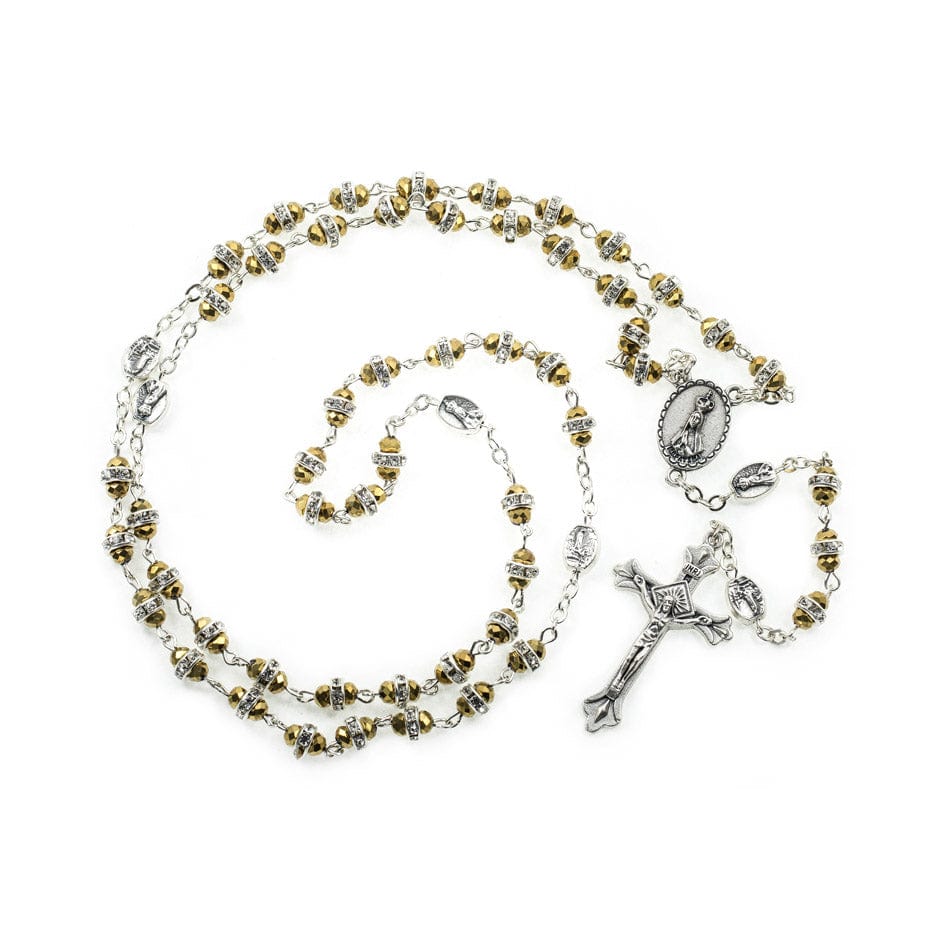 MONDO CATTOLICO Prayer Beads 55 cm (21.65 in) / 6 mm (0.23 in) Rosary in Golden Crystal with Fatima Virgin