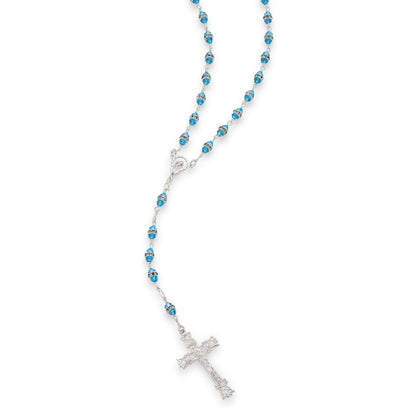MONDO CATTOLICO ROMA Prayer Beads 56 cm (22.04 in) / 6 mm (0.23 in) Rosary in Light Blue Crystal Rhinestones