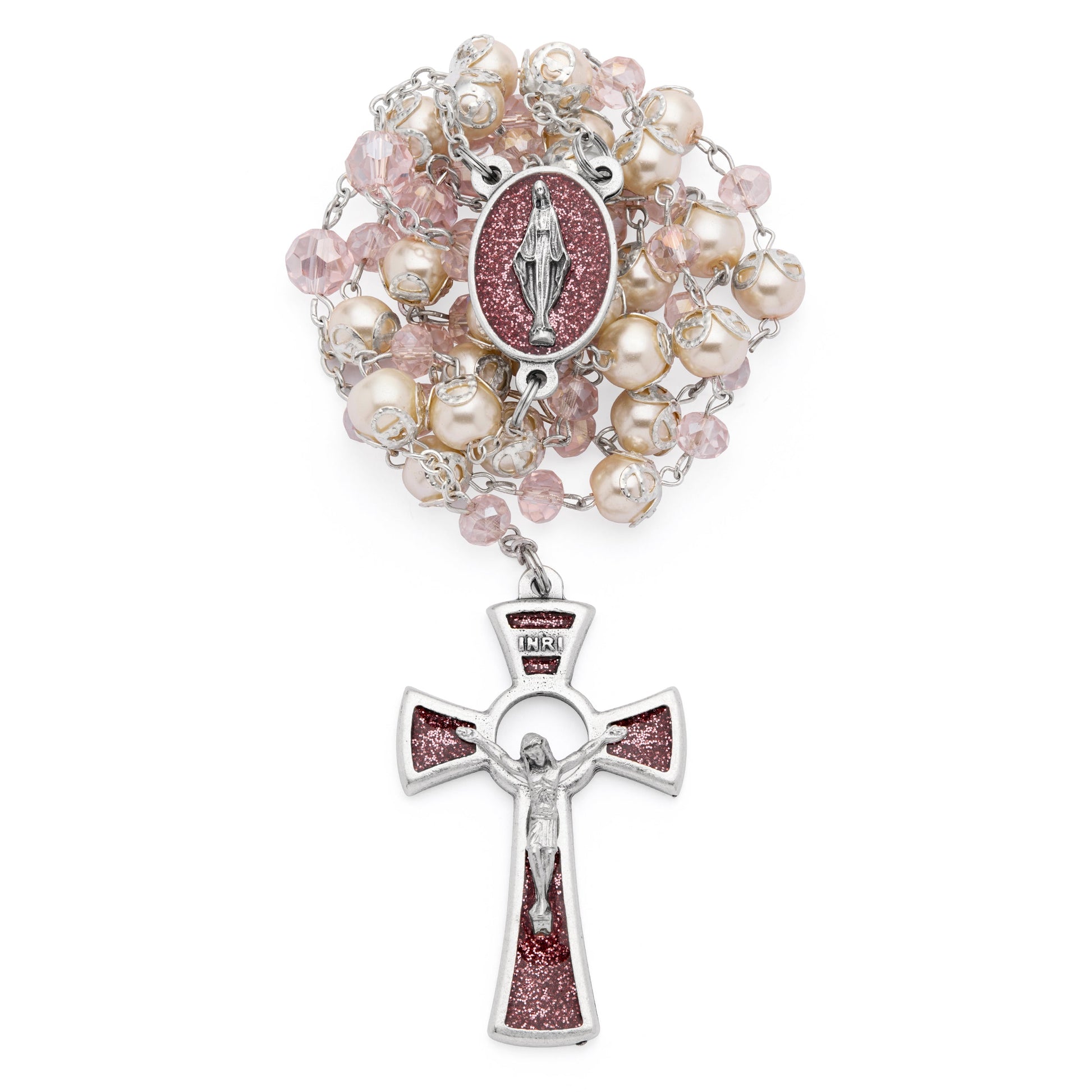 MONDO CATTOLICO ROMA Prayer Beads Rosary in pearls and crystals