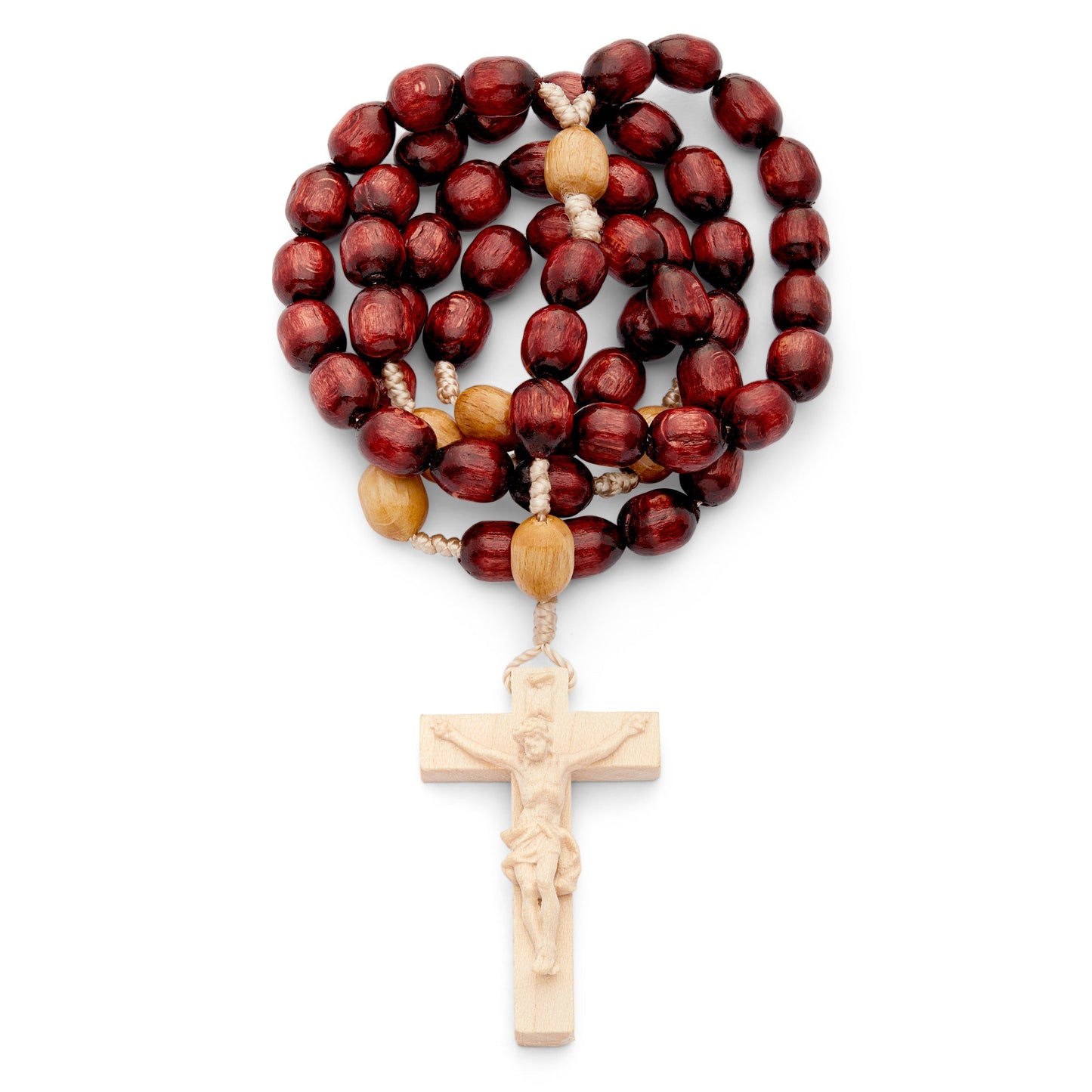 MONDO CATTOLICO Prayer Beads 48 cm (18.9 in) / 10 mm (0.39 in) Rosary in rope with Natural Wood Oval Shape Beads
