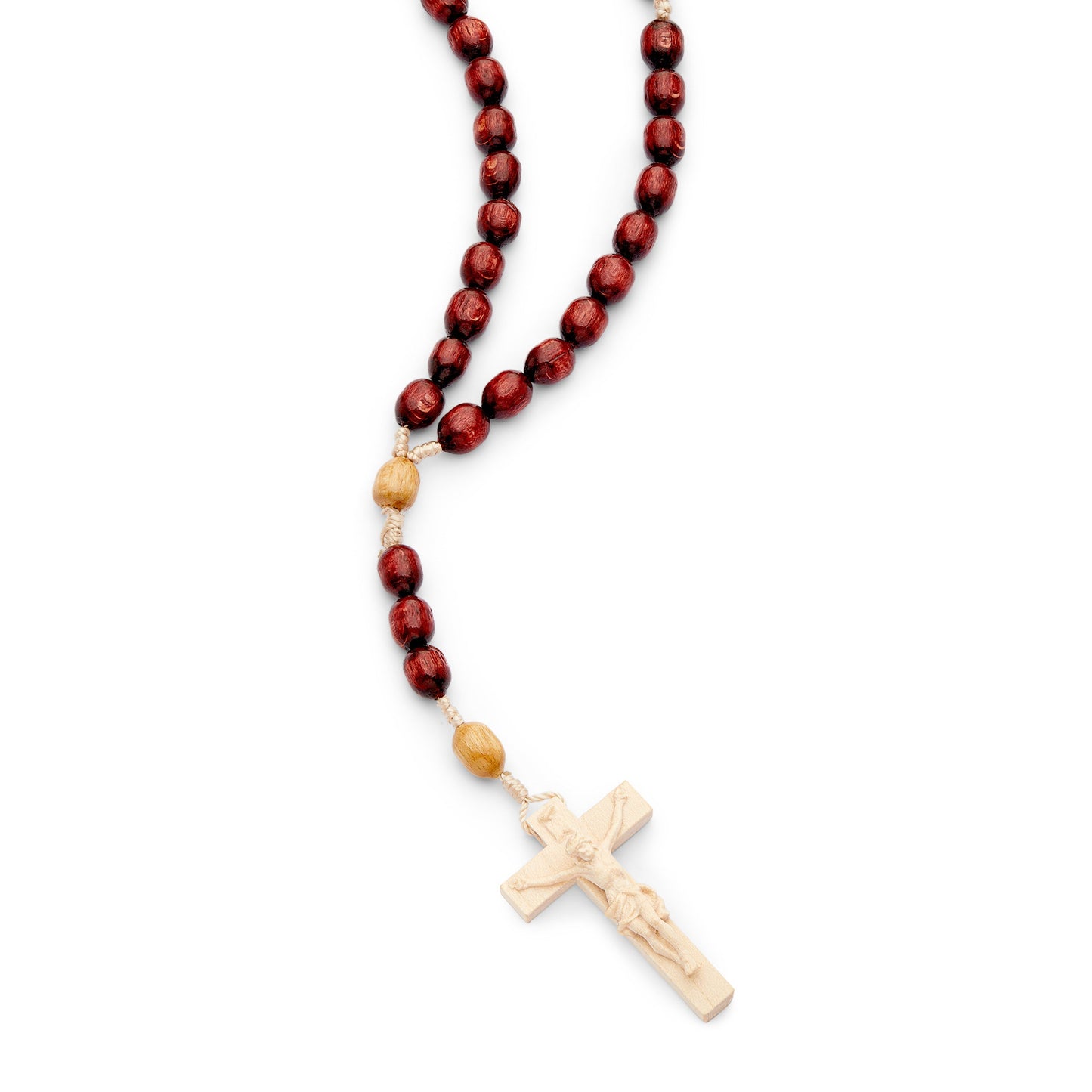 MONDO CATTOLICO Prayer Beads 48 cm (18.9 in) / 10 mm (0.39 in) Rosary in rope with Natural Wood Oval Shape Beads