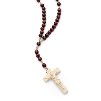 MONDO CATTOLICO Prayer Beads 35 cm (17.77 in) / 7 mm (0.27 in) Rosary in Rope  with Wooden Beads