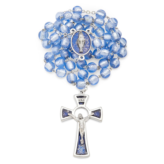 MONDO CATTOLICO Prayer Beads 54 cm (21 in) / 8 mm (0.30 in) Rosary in Sky Blue Murano Glass