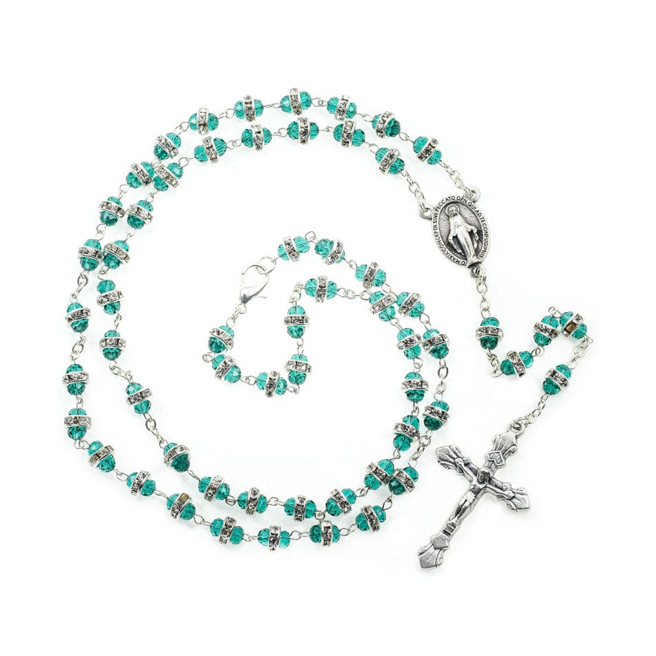 MONDO CATTOLICO Prayer Beads Rosary Necklace in Glass with Crystal Rhinestones Beads