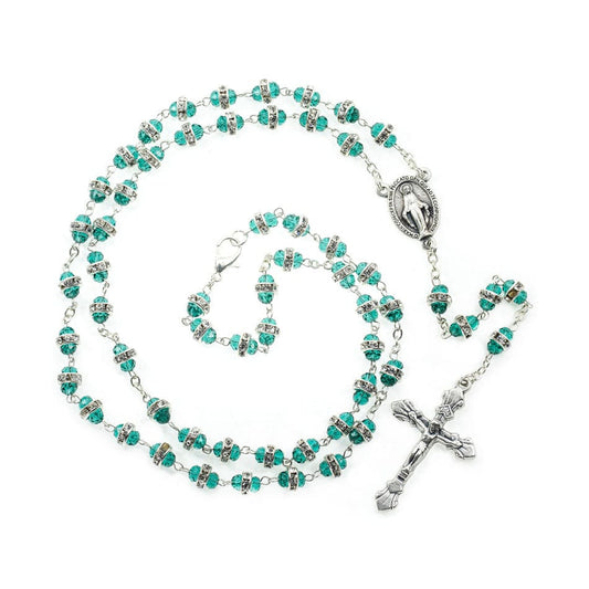 MONDO CATTOLICO Prayer Beads Rosary Necklace in Glass with Crystal Rhinestones Beads