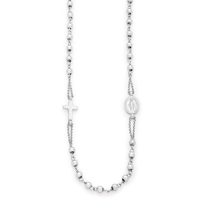 MONDO CATTOLICO Prayer Beads 23 cm (9 in) / 2 mm (0.07 in) Rosary Necklace in White Gold