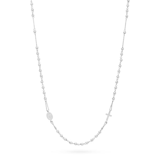 MONDO CATTOLICO Prayer Beads 23 cm (9 in) / 2 mm (0.07 in) Rosary Necklace in White Gold