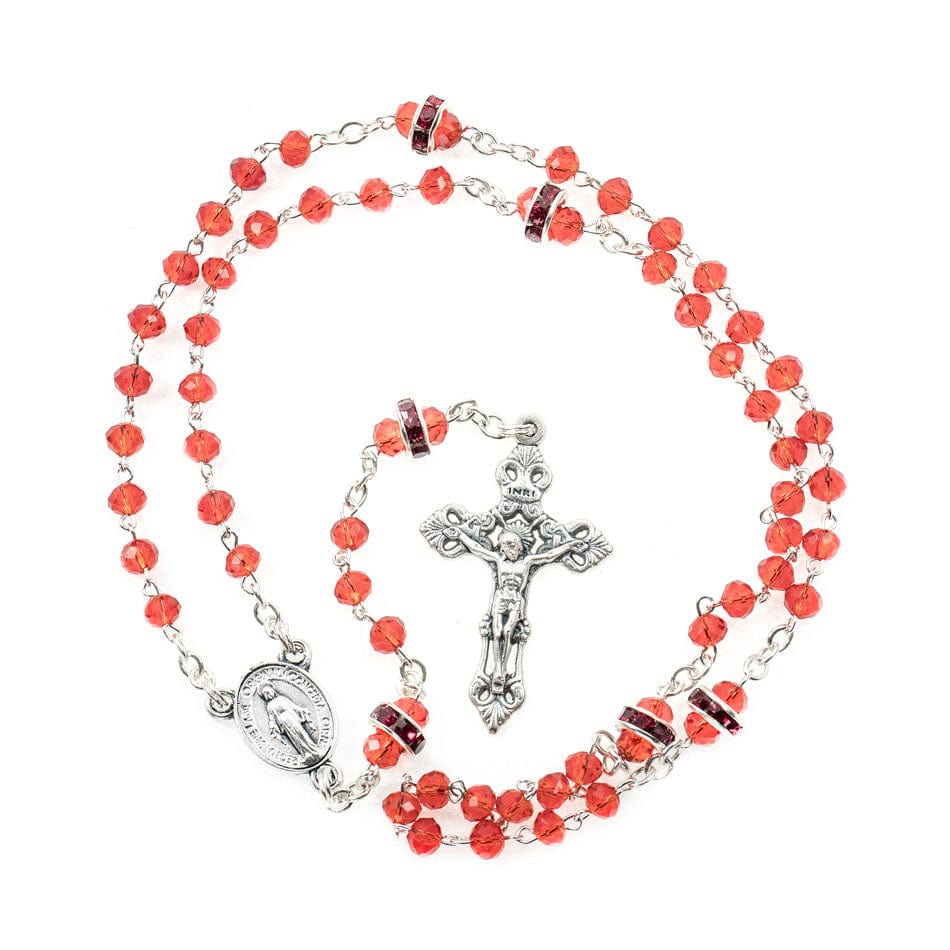 MONDO CATTOLICO Prayer Beads Rosary Necklace with Red Rhinestones Beads
