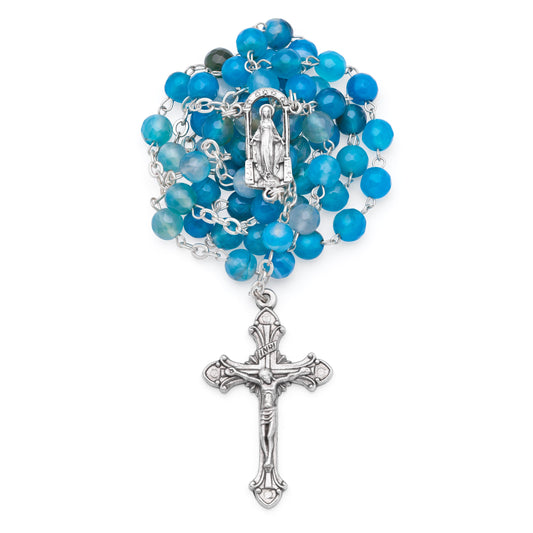 MONDO CATTOLICO ROMA Prayer Beads Rosary with Blue Faceted Agate