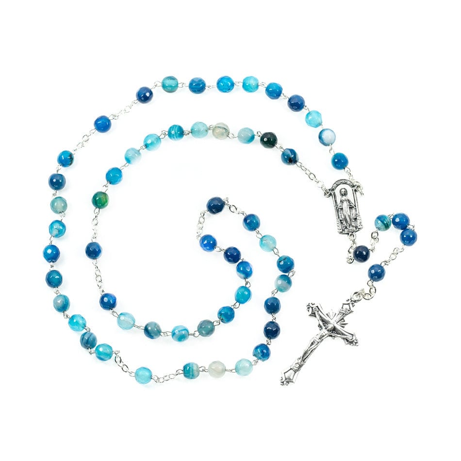 MONDO CATTOLICO Prayer Beads Rosary with Blue Faceted Agate