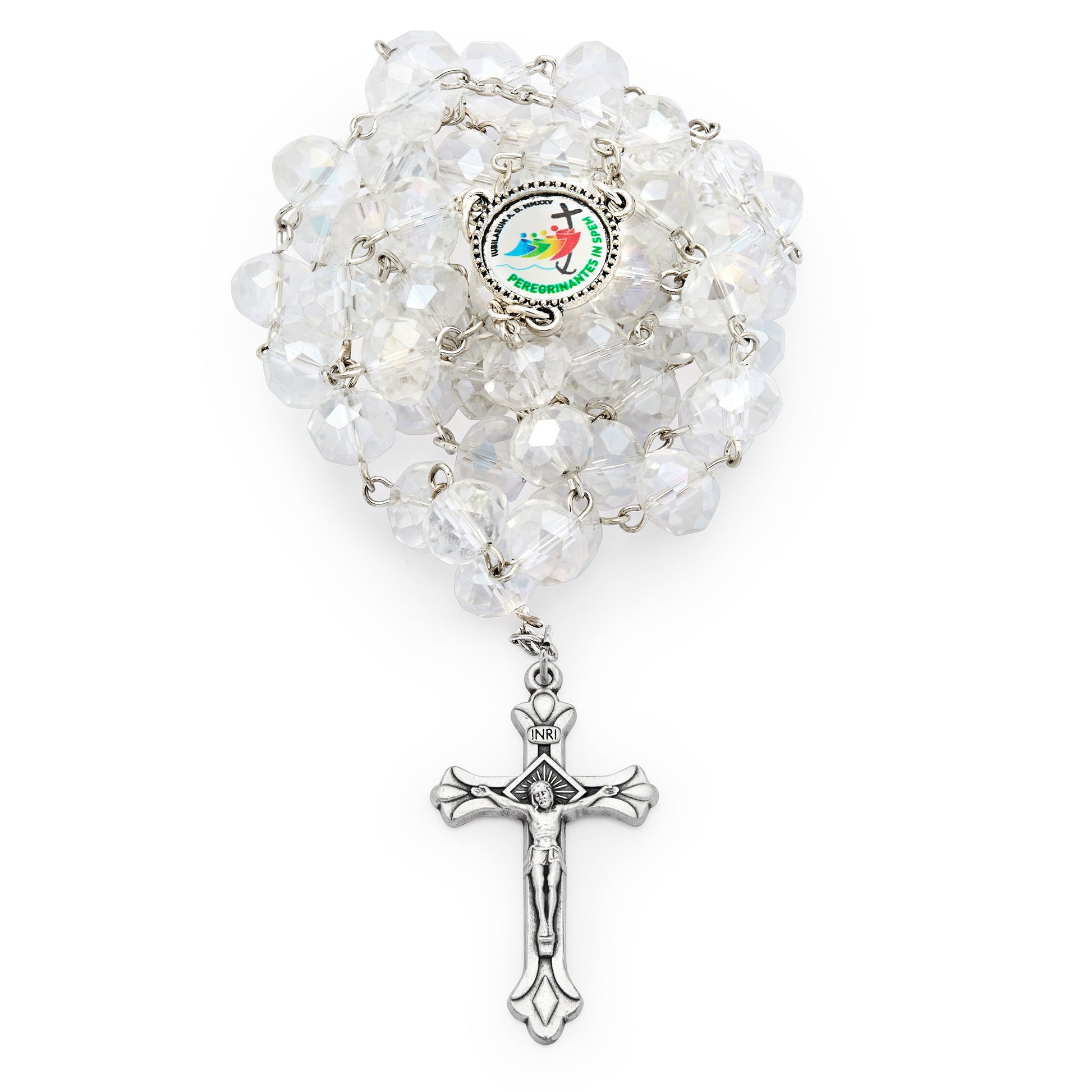 Rosary with Clear Crystal Beads and Jubilee 2025 Logo MONDO