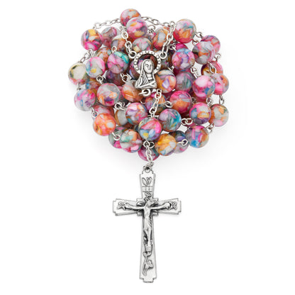 MONDO CATTOLICO ROMA Rosary 56 cm (22.05 in) / 76 cm (29.92 in) / 8 mm (0.31 in) Rosary with Multicolor Resin Beads