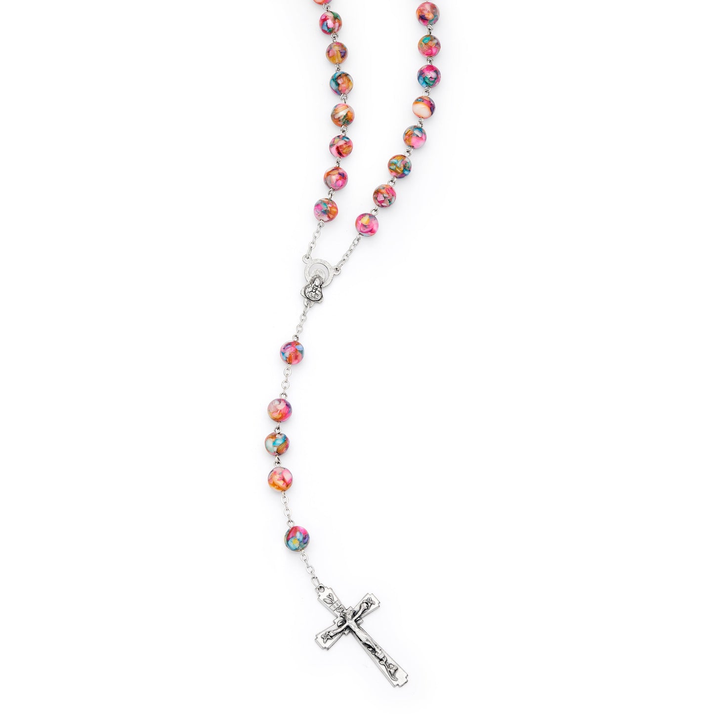 MONDO CATTOLICO ROMA Rosary 56 cm (22.05 in) / 76 cm (29.92 in) / 8 mm (0.31 in) Rosary with Multicolor Resin Beads