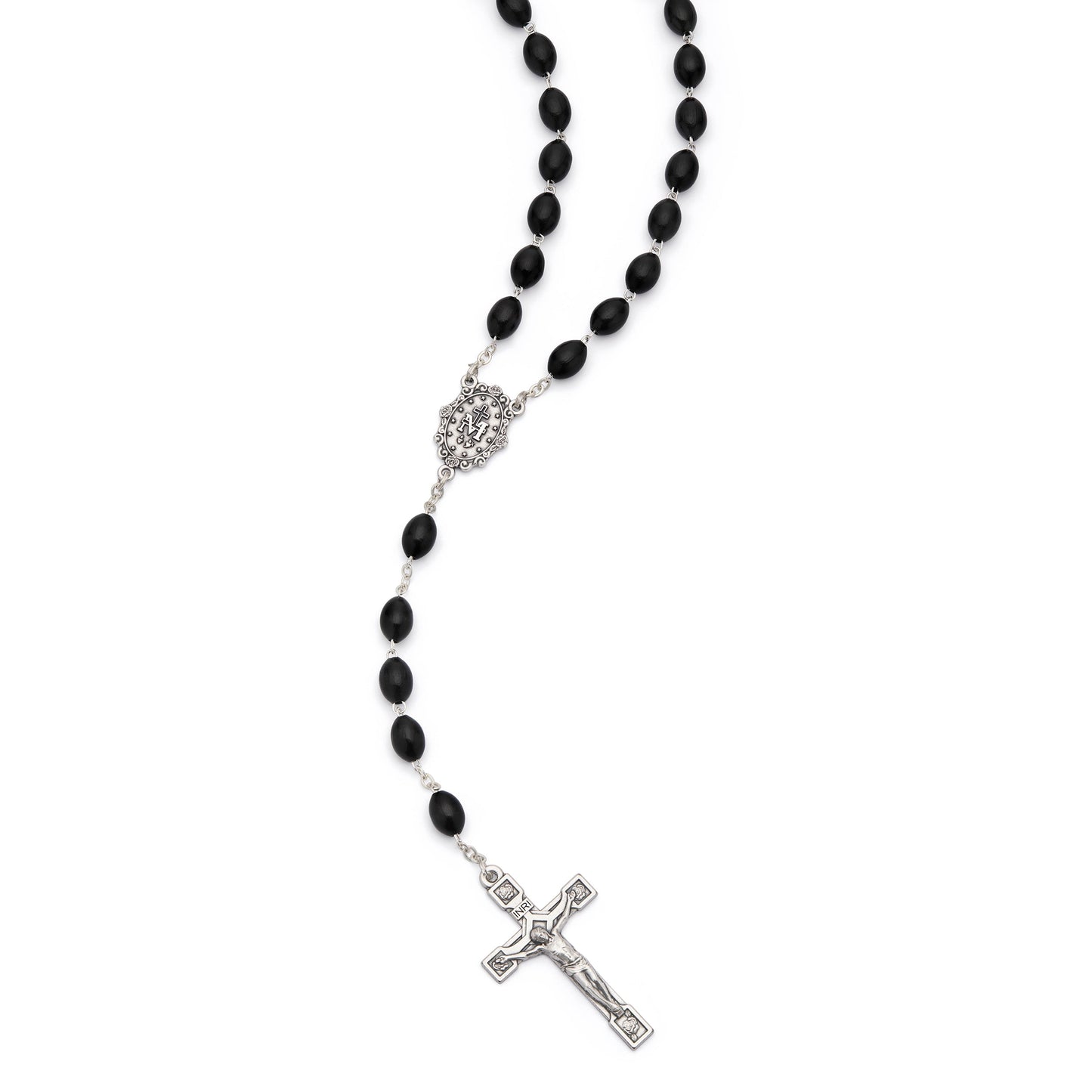 MONDO CATTOLICO ROMA Rosary 60 cm (23.62 in) / 84 cm (33.07 in) / 8x10 mm (0.31x0.39 in) Rosary with Oval Black Wooden Beads and Metal Crucifix
