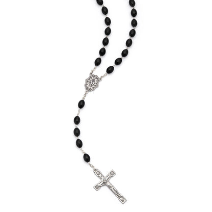 MONDO CATTOLICO ROMA Rosary 60 cm (23.62 in) / 84 cm (33.07 in) / 8x10 mm (0.31x0.39 in) Rosary with Oval Black Wooden Beads and Metal Crucifix