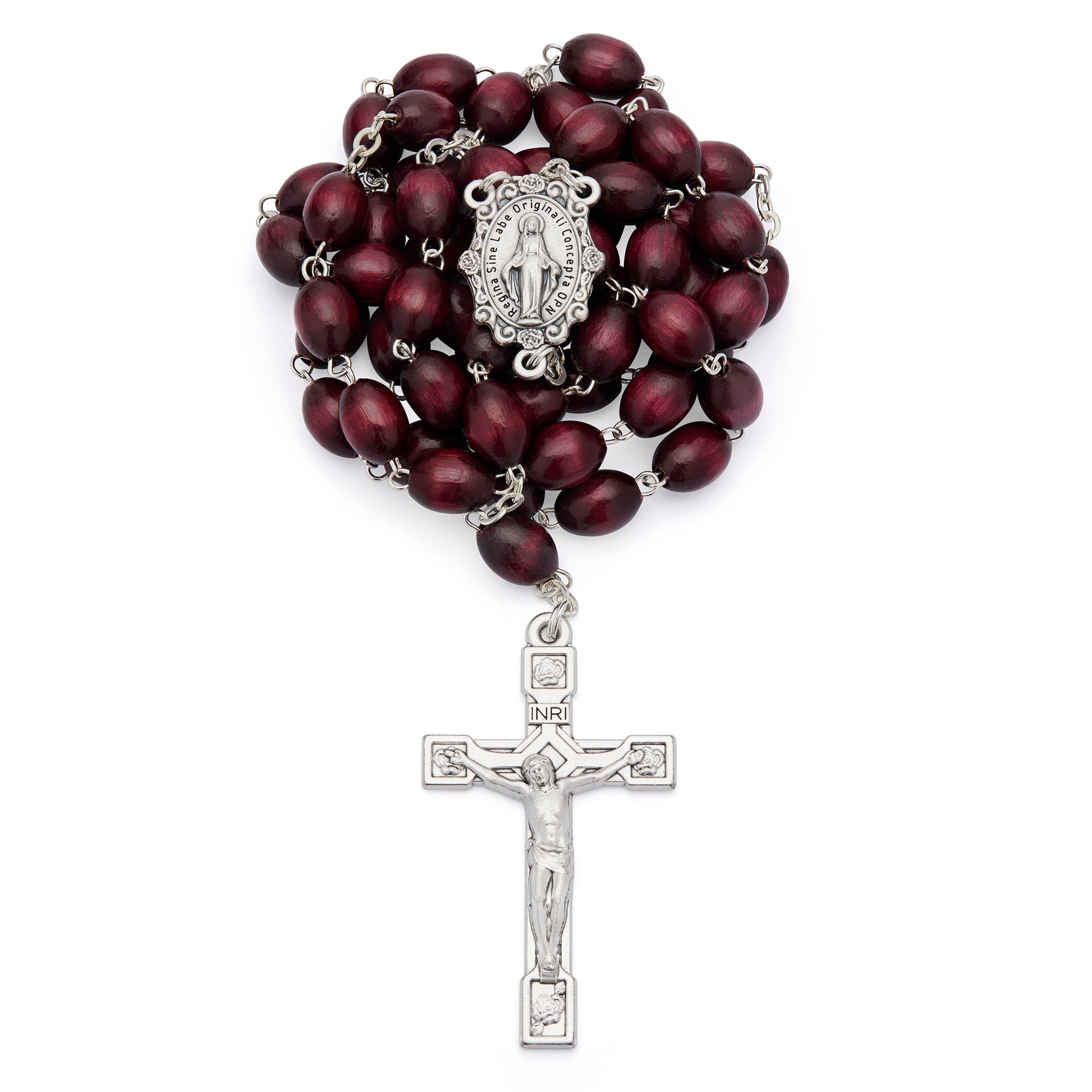MONDO CATTOLICO ROMA Rosary 60 cm (23.62 in) / 84 cm (33.07 in) / 8x10 mm (0.31x0.39 in) Rosary with Oval Dark Brown Wooden Beads