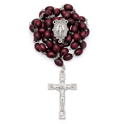 MONDO CATTOLICO ROMA Rosary 60 cm (23.62 in) / 84 cm (33.07 in) / 8x10 mm (0.31x0.39 in) Rosary with Oval Dark Brown Wooden Beads