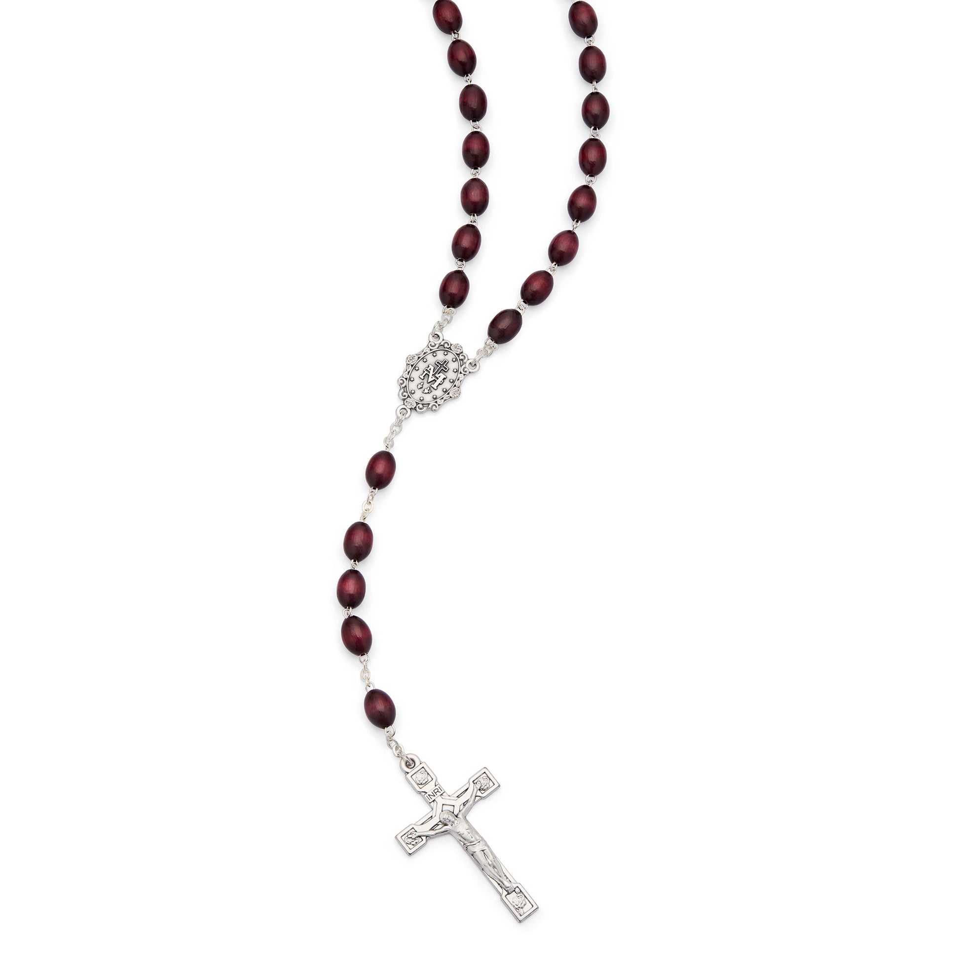 MONDO CATTOLICO ROMA Rosary 60 cm (23.62 in) / 84 cm (33.07 in) / 8x10 mm (0.31x0.39 in) Rosary with Oval Dark Brown Wooden Beads