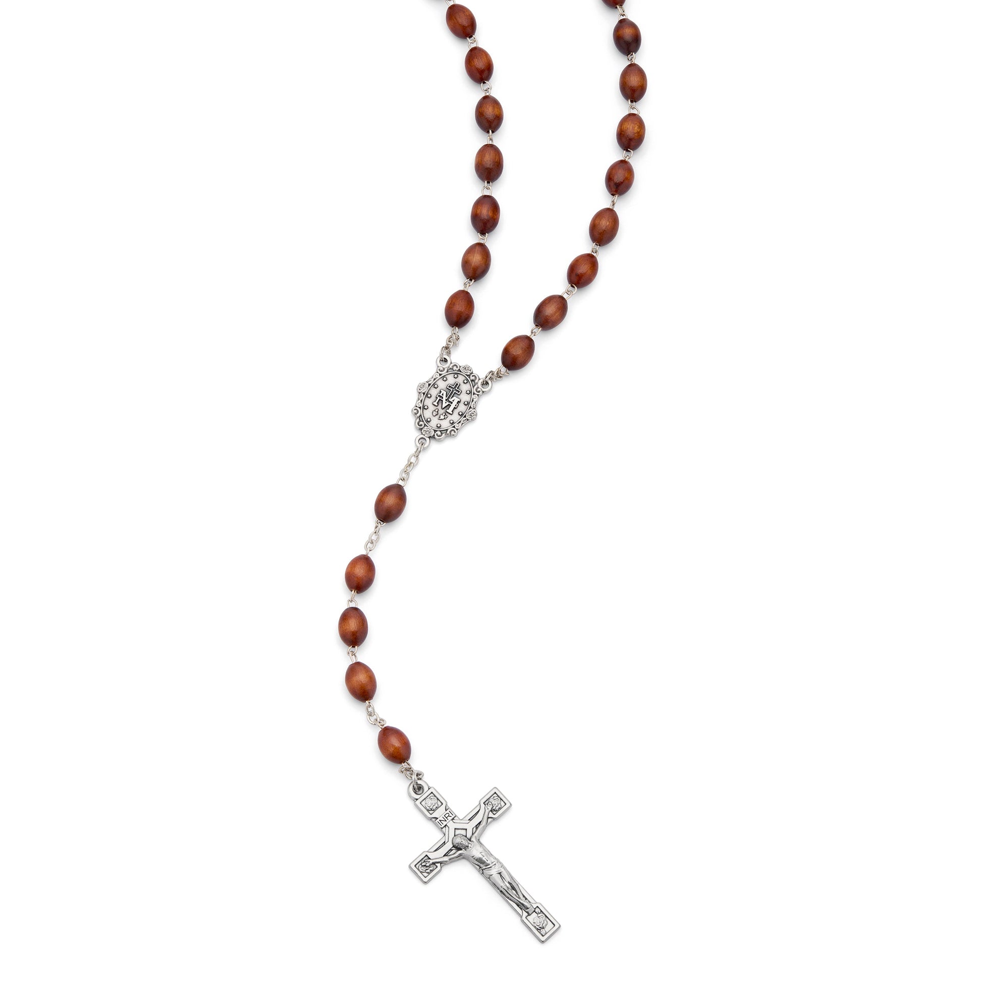 MONDO CATTOLICO ROMA Rosary 60 cm (23.62 in) / 84 cm (33.07 in) / 8x10 mm (0.31x0.39 in) Rosary with Oval Wooden Beads and Metal Crucifix