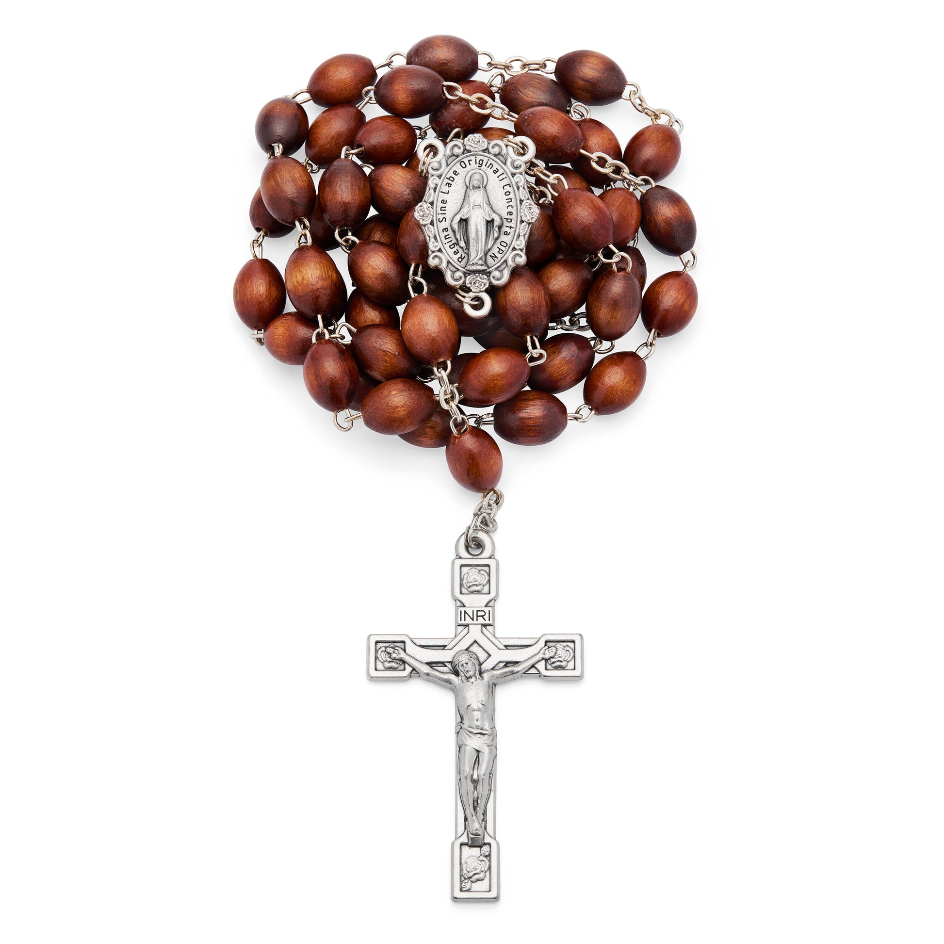 MONDO CATTOLICO ROMA Rosary 60 cm (23.62 in) / 84 cm (33.07 in) / 8x10 mm (0.31x0.39 in) Rosary with Oval Wooden Beads and Metal Crucifix