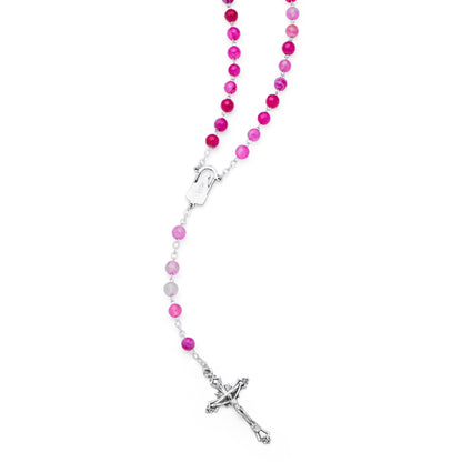 MONDO CATTOLICO ROMA Prayer Beads 45 cm (17.72 in) / 60 cm (23.62 in) / 6 mm (0.24 in) Rosary with Pink Agate Beads