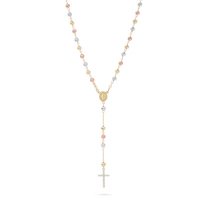 MONDO CATTOLICO ROMA Rosary 34 cm (13.39 in) / 4 mm (0.16 in) / 50 cm (19.69 in) Rosary with Yellow Gold, White Gold and Rose Gold Beads, Miraculous Medal and Cross in Cubic Zirconia