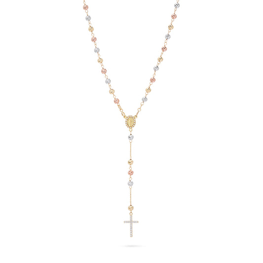 MONDO CATTOLICO ROMA Rosary 34 cm (13.39 in) / 4 mm (0.16 in) / 50 cm (19.69 in) Rosary with Yellow Gold, White Gold and Rose Gold Beads, Miraculous Medal and Cross in Cubic Zirconia
