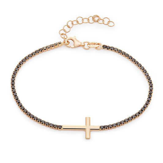 MONDO CATTOLICO Apparel & Accessories Cm 22 (8.66 in) Rose Gold Plated Bracelet with Sideways Cross