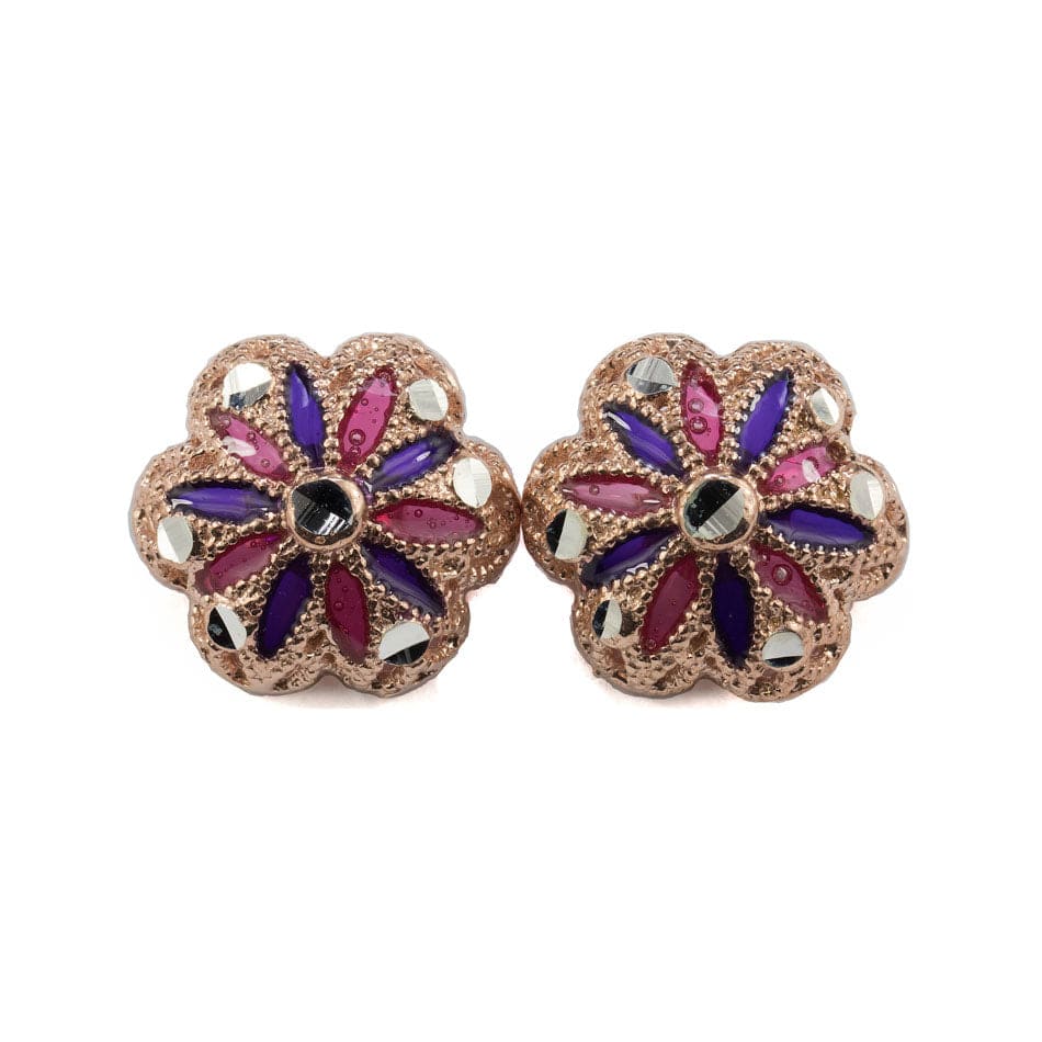 MONDO CATTOLICO Rose Gold Plated Filigree Button Earrings