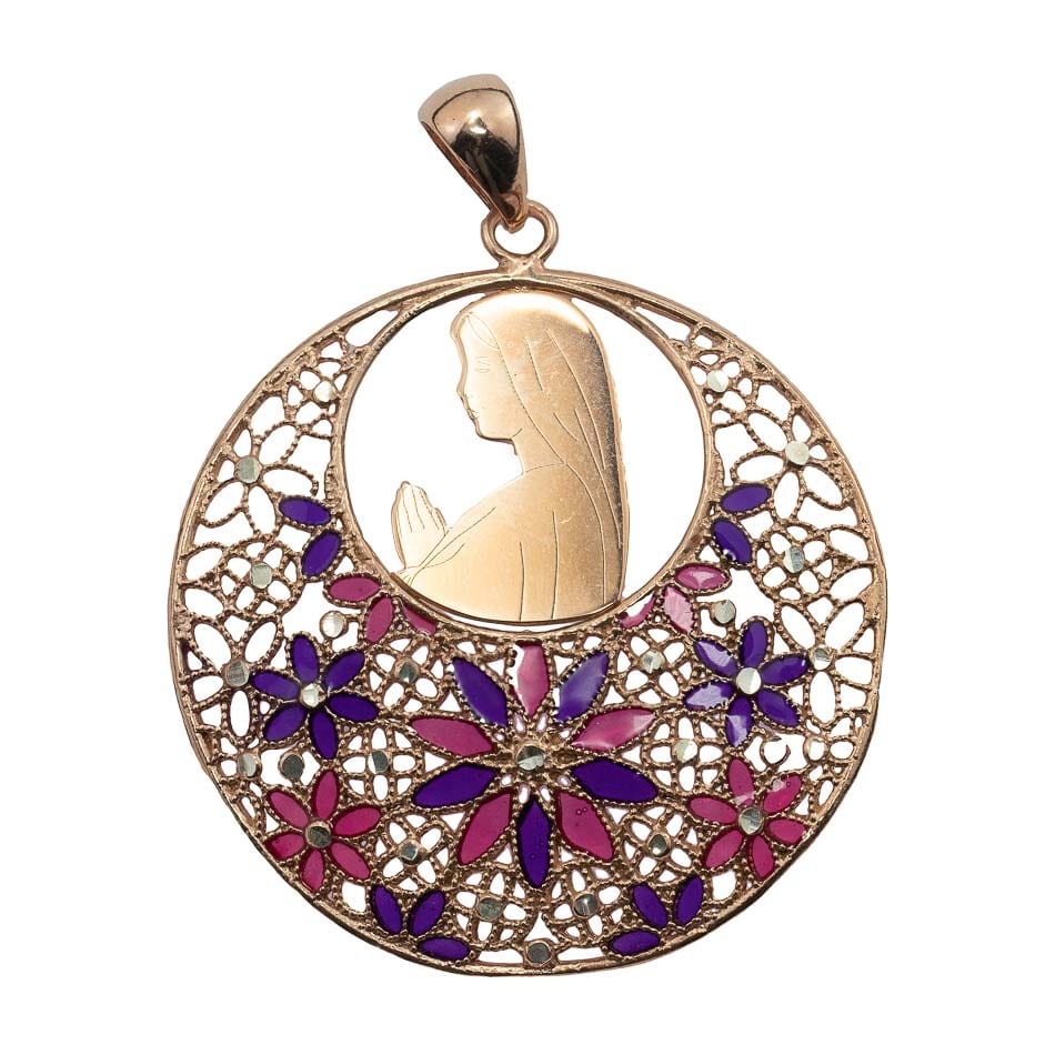 MONDO CATTOLICO Rose Gold Plated Virgin Mary Charm in Filigree
