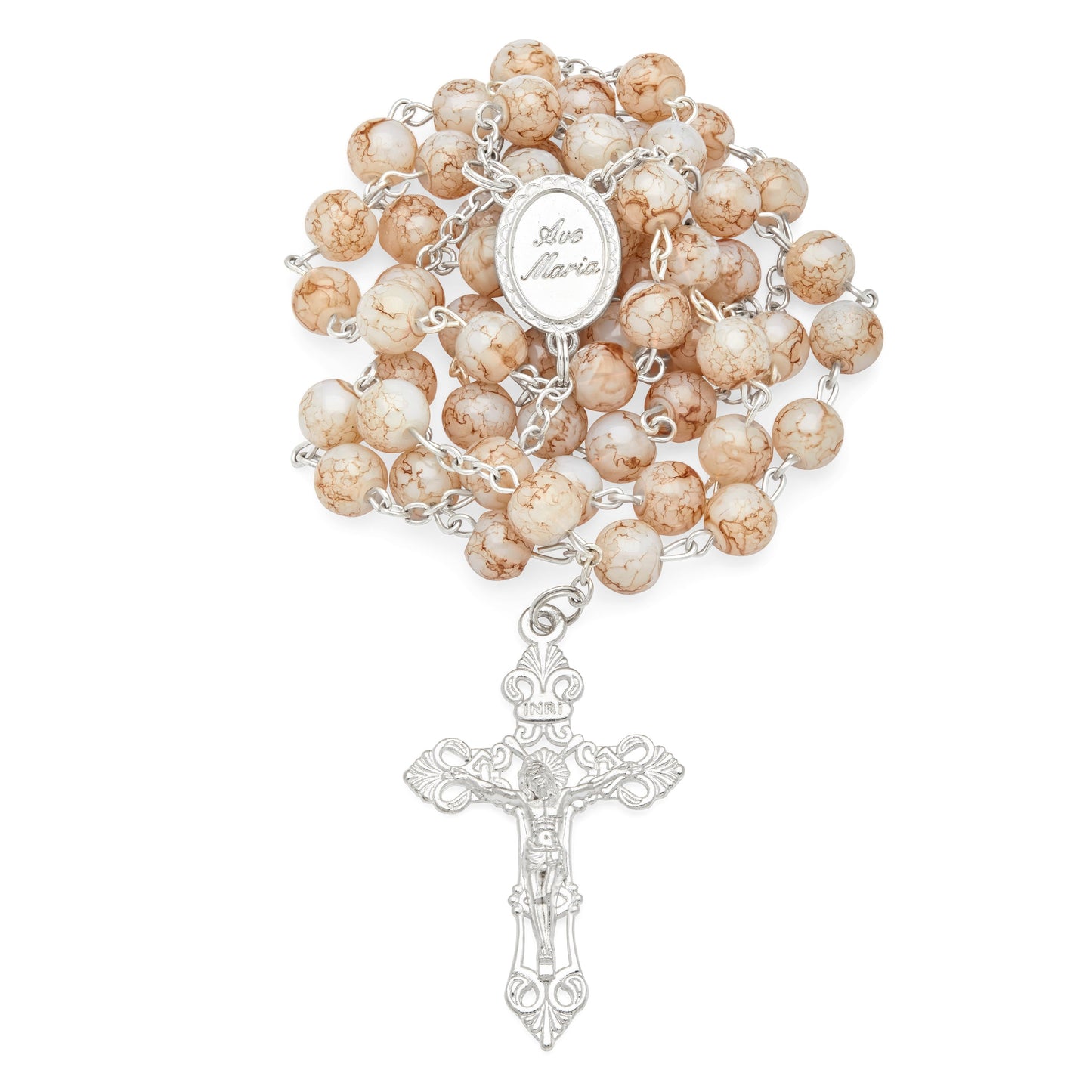 MONDO CATTOLICO Prayer Beads 55 cm (21.65 in) / 8 mm (0.3 in) Rose Marble Glass Rosary and Case