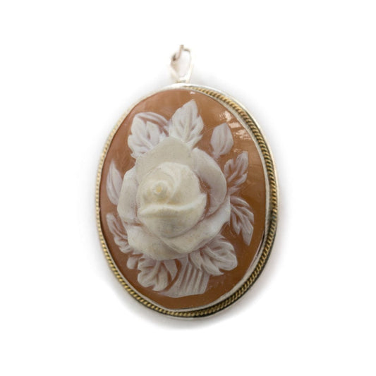 MONDO CATTOLICO Rose Relief Cameo in Sterling Silver and Sardonix Shell