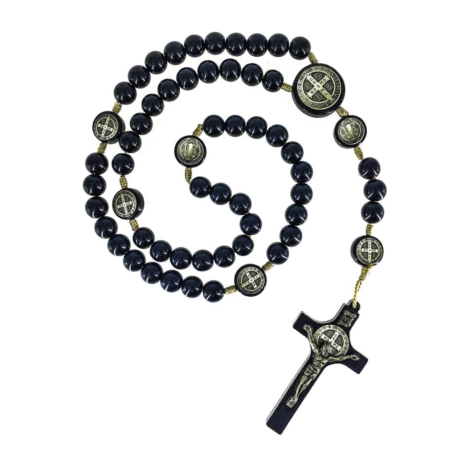 MONDO CATTOLICO Prayer Beads Round Brown Wooden Rosary of Saint Benedict