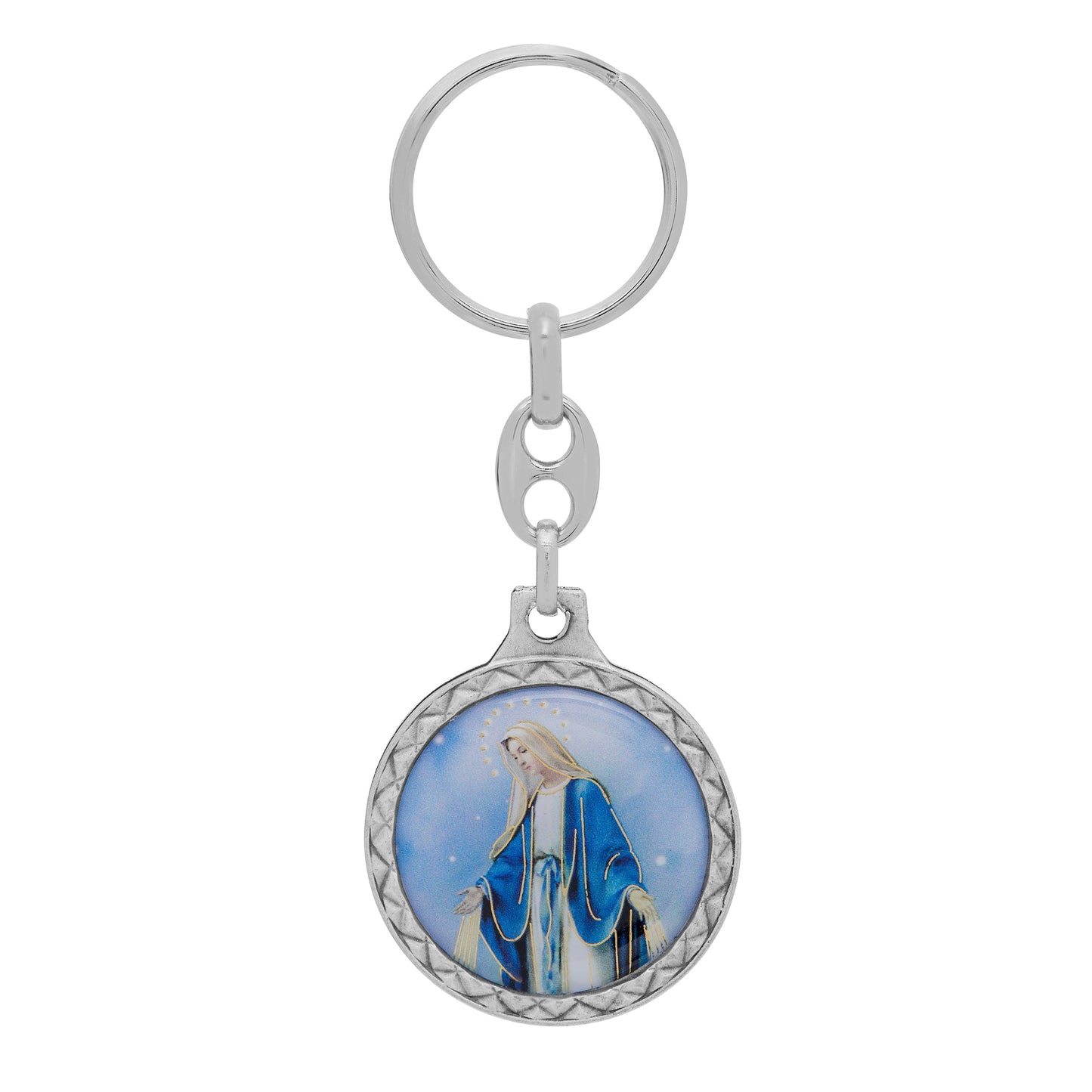 Mondo Cattolico Keychains Round Colored Metal Keychain of Our Lady of the Miraculous Medal