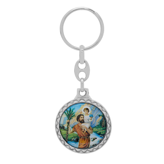 Mondo Cattolico Keychains Round Colored Metal Keychain of St. Christopher