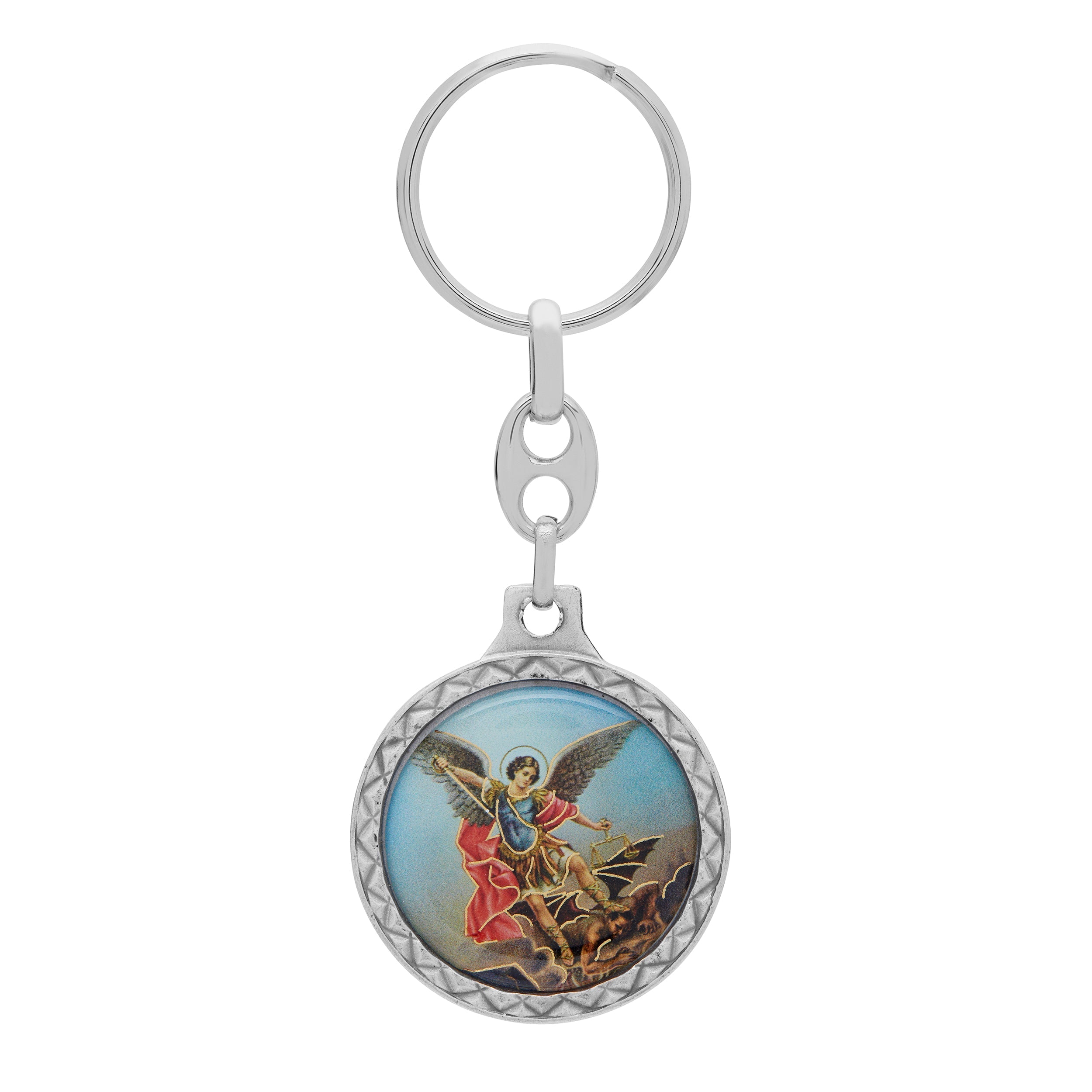 Round Colored Metal Keychain of St. Michael | MONDO CATTOLICO