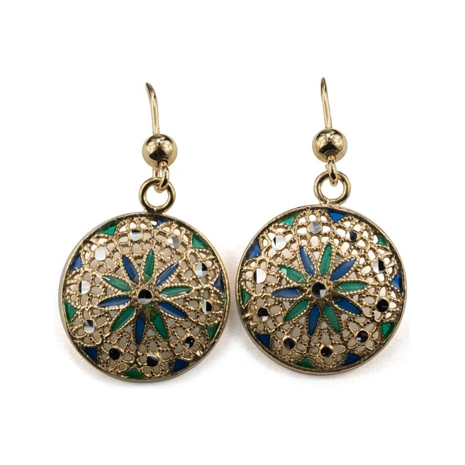 MONDO CATTOLICO Round Gold Plated Filigree Earrings with Enamel