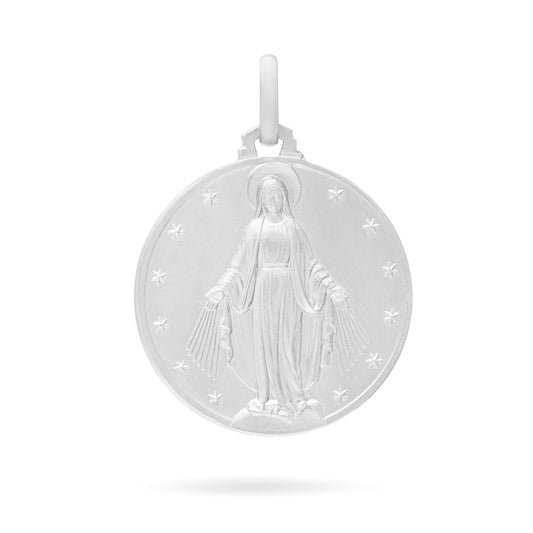 MONDO CATTOLICO 18 mm Round White Gold Miraculous Virgin Medal