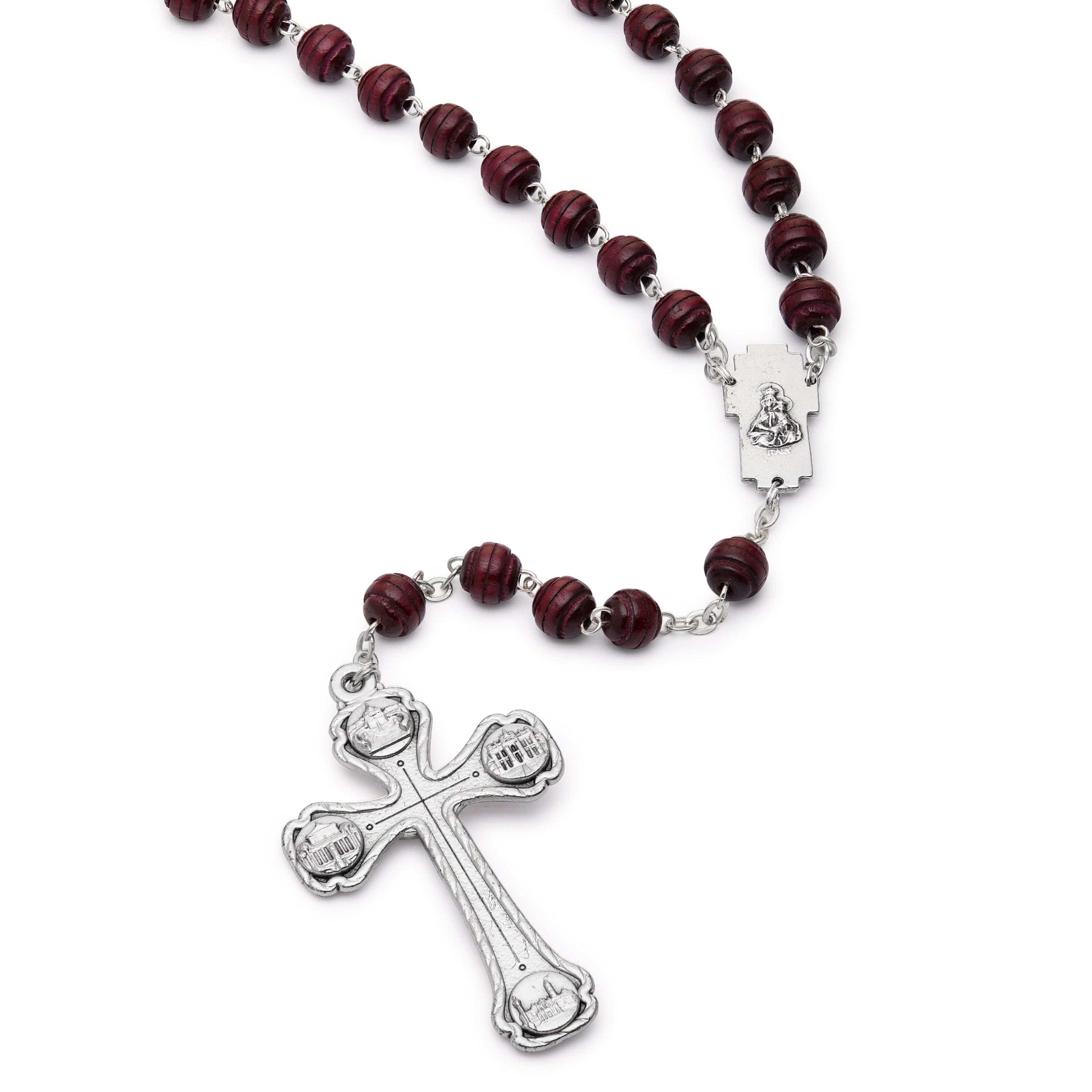 MONDO CATTOLICO Prayer Beads 51 cm (20.07 in) / 7 mm (0.27 in) Round Wooden Rosary Beads with the Four Basilicas
