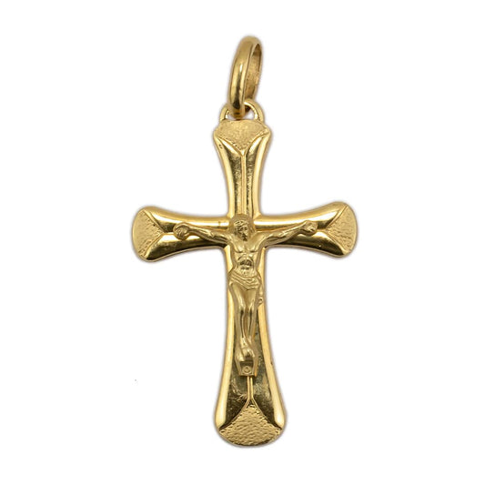 MONDO CATTOLICO Rounded Cross Pendant with Body Yellow Gold