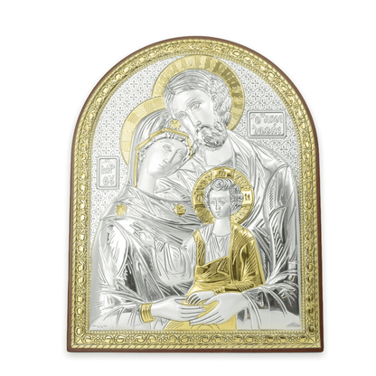 MONDO CATTOLICO 9,5X7,5 cm Sacred Family Bilaminated Sterling Silver Painting with Golden Details