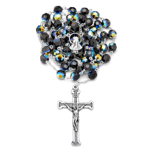 MONDO CATTOLICO Prayer Beads 43 cm (16.9) / 6 mm (0.23 in) Sacred Heart of Jesus Rosary in Sterling Silver and Swarovski Crystal