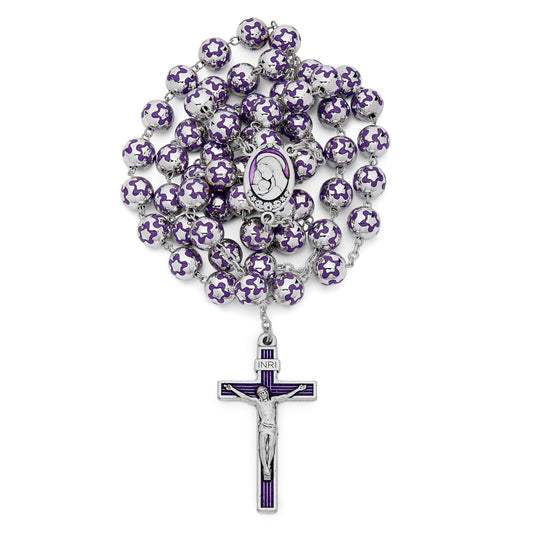 MONDO CATTOLICO Prayer Beads Sacred Heart of Jesus Rosary  Violet Roses