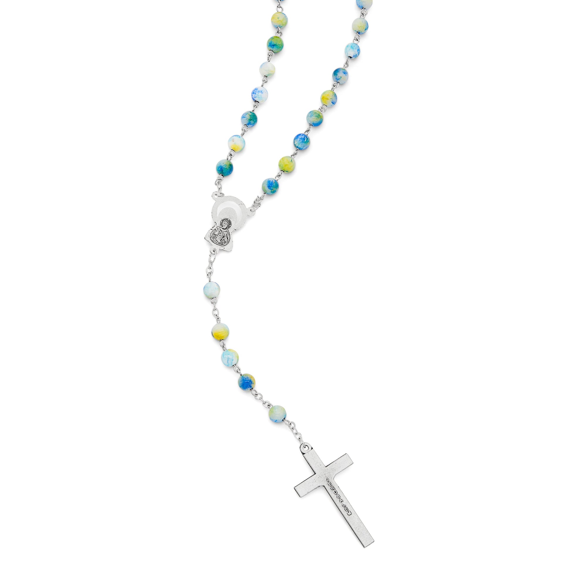 MONDO CATTOLICO ROMA Rosary 46 cm (18.11 in) / 60 cm (23.62 in) / 6 mm (0.24 in) Sacred Heart of Jesus Rosary with Blue and Green Calcite Beads