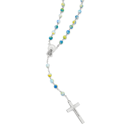 MONDO CATTOLICO ROMA Rosary 46 cm (18.11 in) / 60 cm (23.62 in) / 6 mm (0.24 in) Sacred Heart of Jesus Rosary with Blue and Green Calcite Beads