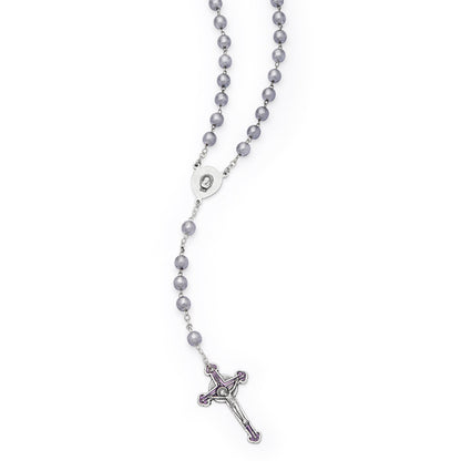 MONDO CATTOLICO ROMA Rosary 50 cm (19.69 in) / 66 cm (25.98 in) / 7 mm (0.28 in) Sacred Heart of Jesus Rosary with Gray Pearl Glass Beads